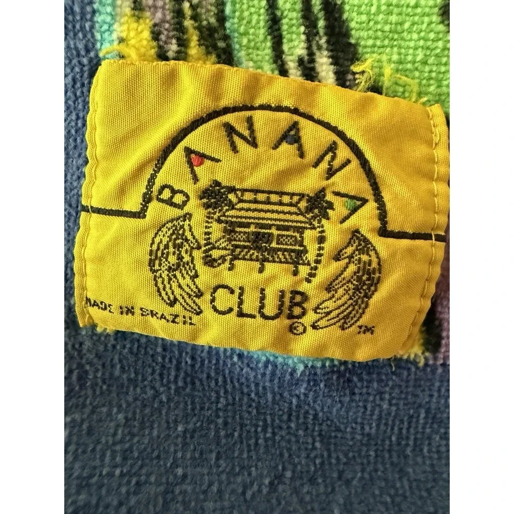 Vtg 80s Banana Club Tropical Beach Towel Parrots Flowers Brazil Velvet Velour